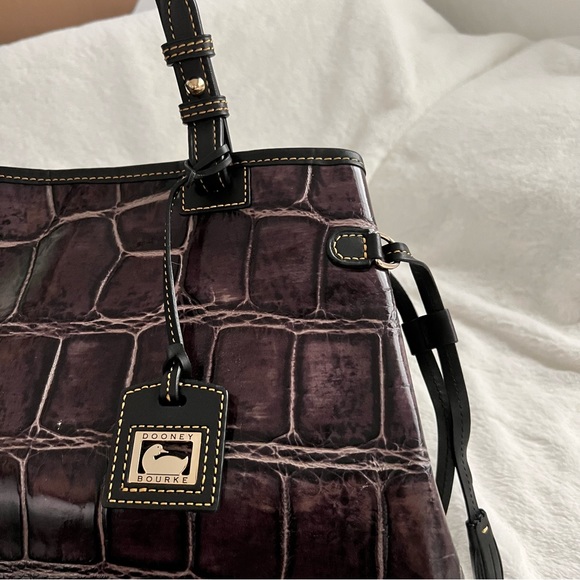 Dooney & Bourke Handbags - Dooney and Bourke Croco Purple Embossed Double Strapped Tassel Bag